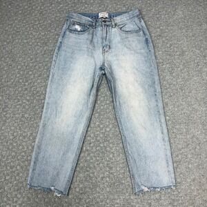 Twelve Jeans Womens 28 Blue High Rise Straight Crop Raw Hem Distressed Denim